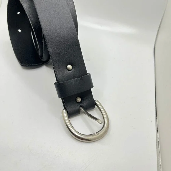 Leather Belt Black Genuine Leather Silver Buckle Casual Everyday 60" Long 4X - Picture 4 of 9